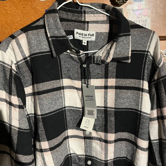 Paid In Full Plaid Flannel – Black/White (M) – NWT - Picture 3 of 5